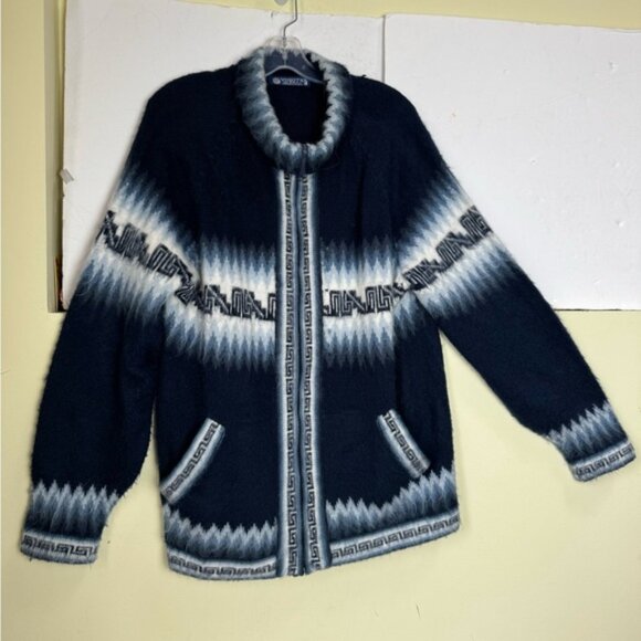 YUSUTEX Peru Alpaca Wool Artisan Cardigan Sweater Zip Jacket Soft Cozy Unisex L - Picture 5 of 16